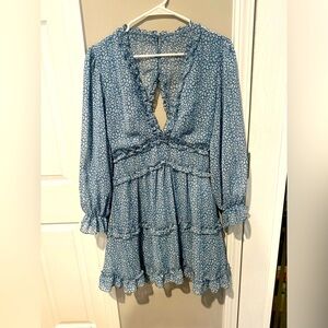 Blue and white open back dress